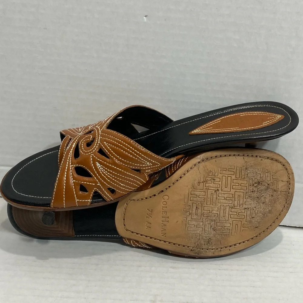 Cole Haan Brown Leather Slide Sandals